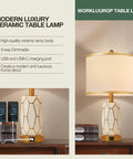 Set Of 2 Touch Control Ceramic Table Lamps For Bedroom And Living Room Modern Black And White Design With USB Ports Bedside Nightstand Lamps With Fabric Drum Shade Bulbs Included