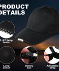 2 Pack LED Baseball Caps With Built In Headlamps Hands Free Light For Men Fishing Jogging Camping Work USB Hats Black Grey