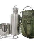 Survival Ready 3-In-1 42oz Water Bottle With 24oz Nesting Cup And Carry Bag 18-8 Stainless Steel Wide Mouth Outdoor Canteen