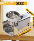 Top Shelf Commercial 450W Tomato Strainer Machine Crafted From Heavy Duty 304 Stainless Steel For Effortless Processing Of Juicy Sauves Soups And Rich Purees This Durable Vegetable Food Mill Press Is A Total Game Changer For Your Kitchen Setup, showcasing the machine's stainless steel bowl and specifications.