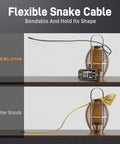 Endoscope Borescope With Light For Auto And Home Repairs Shop Grade Waterproof Fiber Optic Camera With 8 LED Lights Thirty To Eighty Millimeter Focus Flexible Snake Cable demonstration showing cable flexibility.