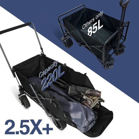 Comparison of Beefy Heavy Duty Folding Dog Wagon Cart With Extendable Rear, 220L capacity and smaller 85L cart, black