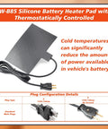 Automotive Silicone Battery Heating Pad With Thermostatic Shutoff 60 Watt 120 Volt side view with power cord.