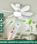 Hand holding remote for Bladeless Ceiling Fan With Lights And Remote Control Dimmable Enclosed Low Profile Mini Ceiling Fan