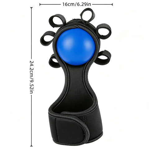 Finger Grip Strength Ball for Stronger Hands and Everyday Grip Training with blue ball and black finger loops