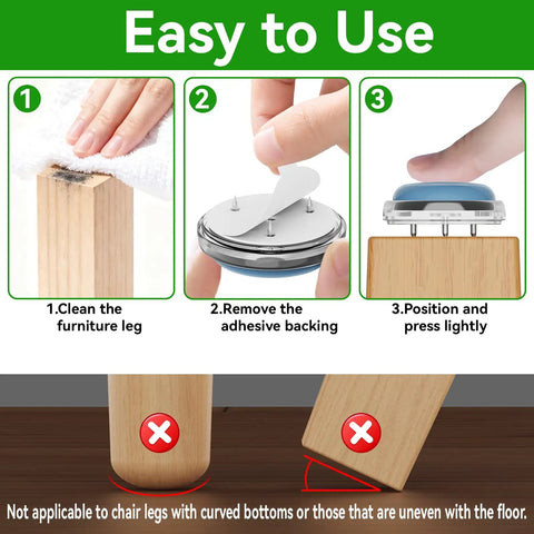 Installation steps for Chair Leg Floor Protectors For Wooden Chairs, Nail On Sliders That Stay Put, 16 Pack.