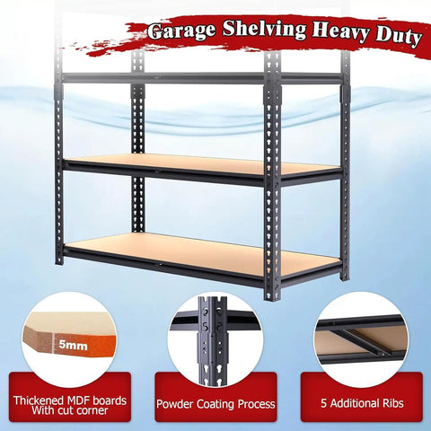 Beefy 5-Tier Heavy Duty Garage Shelving Unit, Adjustable Storage Racks, Supports Up To 2400 Lbs Total, 480 Lbs Per Shelf, Industrial Steel Shelves For Garage, Workshop, And Warehouse, 28 X 12 X 60 Inches, black steel frame