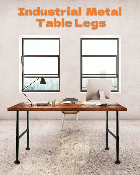 Industrial Pipe Table Legs 30 Inch Grey Steel 2 Pack for Coffee and End Tables with wood top in modern office setting
