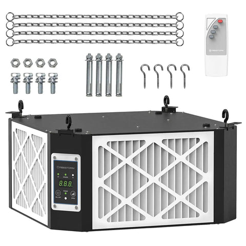 Air Filtration System For Woodworking With Built In Ionizer And 1350 CFM Hanging Dust Collector with remote and chains