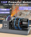 Solid Build Lawn Mower Blade Sharpener With 9 Inch Grinding Disc And 1Hp 750W Motor for efficient sharpening with sparks flying.