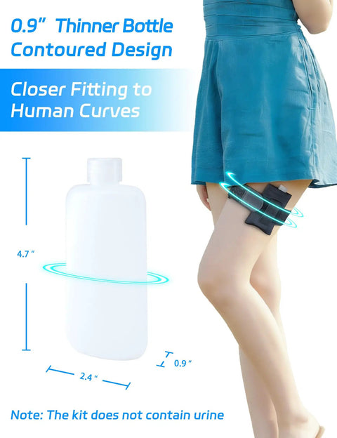 Travel Ready Urine Test Kit With 3.5 Oz Thinner Bottle, Leakproof HDPE Vials, Hi Stretch Leg Strap, Thermometer Stickers, Velour Lining Pouch And Lining Pocket Boxer Brief For Discreet On The Go Testing Medium, thigh strap and bottle