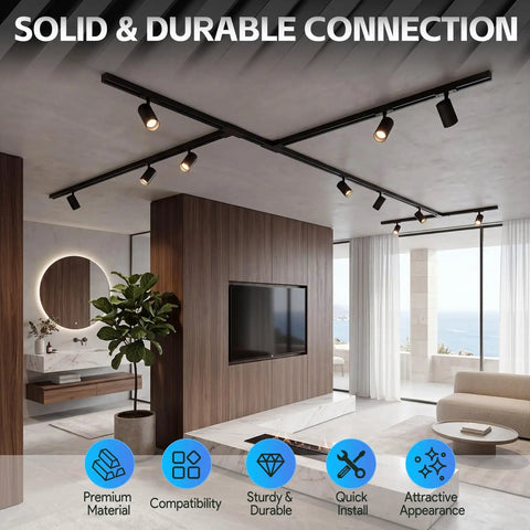Living room with 26Ft Black H Track Lighting Rails Complete H Style Track Lighting Kit 3 Wire ceiling installation
