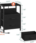 Nightstand With Charging Station And LED Light Fabric Drawers And Storage Shelf Bedside Table With USB Ports And Outlets