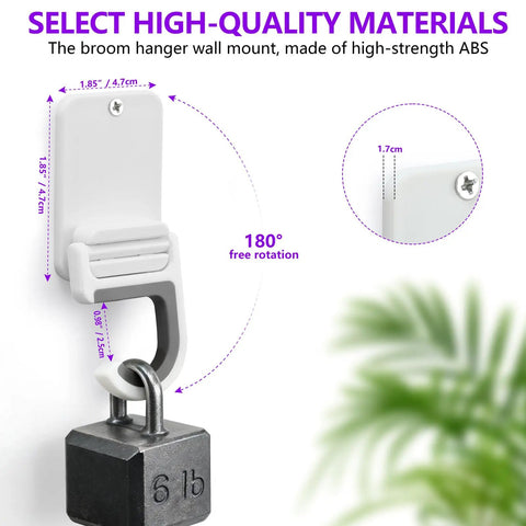 Heavy-Duty Wall Mount Broom And Mop Holder Holds Up To 10 Lb with secure screw-in mounting and weight demonstration