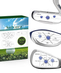 300 Pack Golf Impact Tape For Woods Irons And Putters No Residue Swing Practice Stickers For Instant Feedback On Every Swing Right Handed Players For Training Sessions And Range Use box with impact sticker on clubfaces.