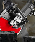 Close-up of Straight Up Tough 3000W Stone Cutting Saw And Wall Groove Cutter Pro 220V, cutting through stone.