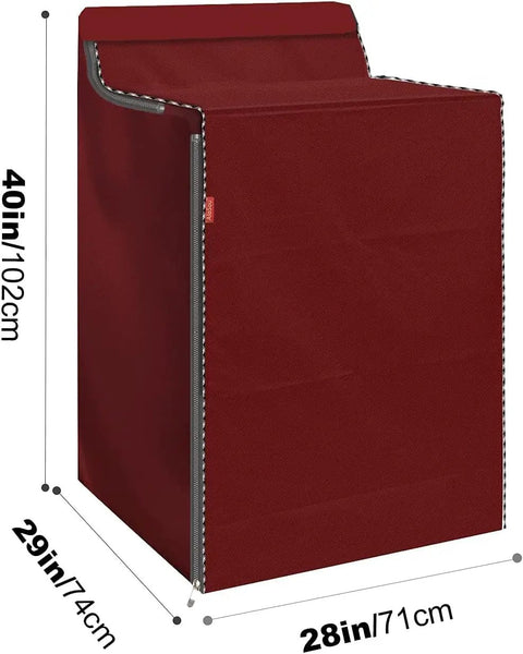 Red waterproof washer and dryer cover with zipper, two pack, for front and top load machines, 29x28x40 inches, all weather protection.