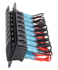 Side view of 8 Gang LED Backlit Rocker Switch Panel Kit with Overload Protection pre-wired for car RV boat marine bus.