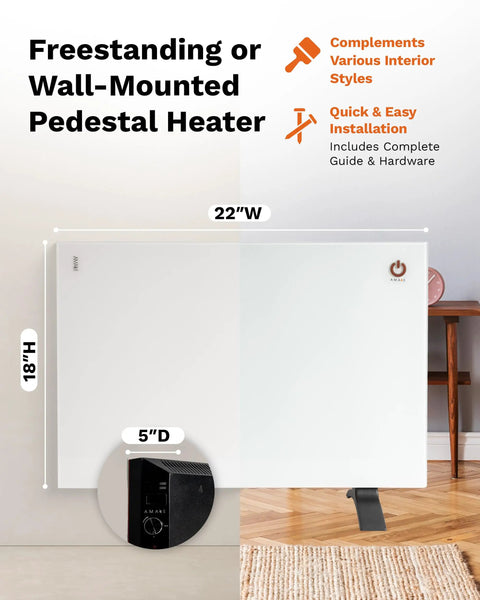 Convection Panel Space Heater With Thermostat And Dual 450 And 900 Watt Settings 22 By 18 Inch Wall Mount Kit