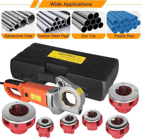 Hella Powerful 2300W Heavy Duty Electric Pipe Threader With Six Quick Change Dies for Galvanized Steel and Iron Pipes