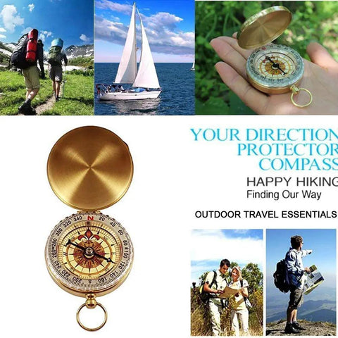 13 In 1 Emergency Survival Kit For Outdoor Adventures with compass and hiking scenes, showcasing versatility and travel readiness.