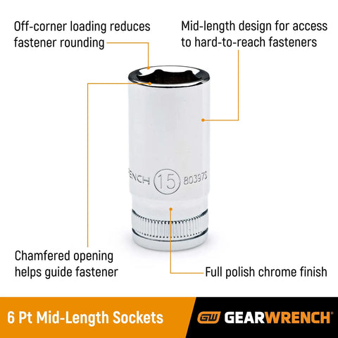 Go-To Thirteen-Piece One Quarter Inch Drive Six Point Mid-Length Metric Socket Set With Chamfered Openings and Off-Corner Loading