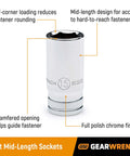 Image of a single socket from the Fourteen Piece Three Eighths Inch Drive Six Point Mid Length Metric Socket Set