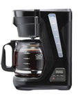 FrontFill Drip Coffee Maker Digital Programmable 12 Cup Glass Carafe Black And Silver With Easy Fill Reservoir Side View