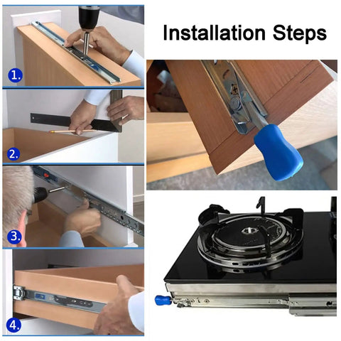 Pro Grade 2 Pack Heavy Duty Ball Bearing Drawer Slides Undermount Runners installation steps showing assembly for cabinets.