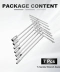7Pc T Handle Socket Wrench Set With Long Reach In 8 10 12 13 14 17 19mm showing steel hexagonal T grips