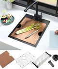 15 Inch Drop-In Bar Sink Workstation With Solid Wood Cutting Board, 16 Gauge Stainless Steel Single Bowl, Outdoor RV Kitchen Prep Sink For Small Spaces, Durable Stainless Bar Basin With Prep Surface with accessories and faucet