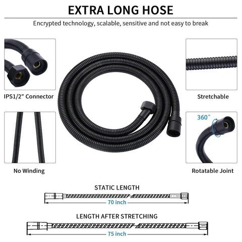 Image showing the extra long 70 inch flexible hose for High Pressure Handheld Shower Head With 6 Spray Settings with detailed connectors.