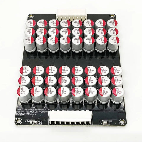 Heavy Duty Battery Active Equalizer Balancer Board for 12S 13S 14S 16S Cells with 5.5 Amps, featuring capacitors and connectors.