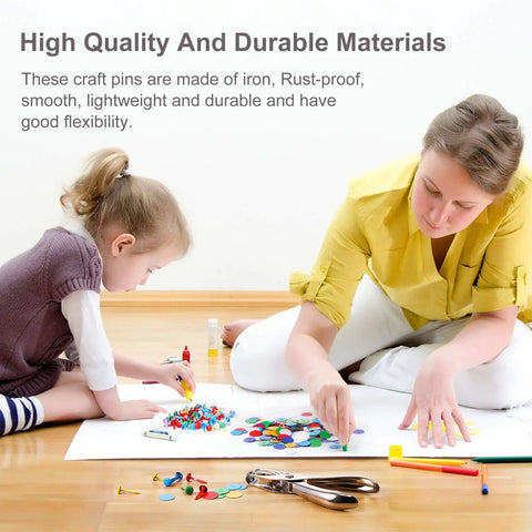 Mother and child using All In One Dope Craft Fasteners Set From Mudder With 100 Brass Paper Fasteners and colorful washers for DIY project.