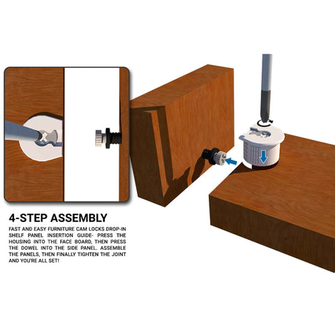 100 Pack System 6 Cam Lock Connectors For 19 Mm Boards Ridge Drop In Almond Furniture Hardware assembly guide with panels.