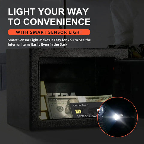 Open Fireproof Safe Box With Sensor Light And Digital Keypad For Home Security, Compact 0.23 Cubic Foot Safe For Cash And Jewelry