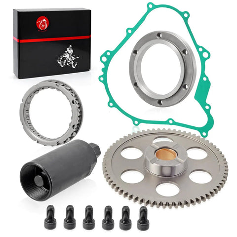 Flywheel Puller And Starter Clutch Kit With Idler Gear, One Way Bearing, And Gasket For Yamaha Grizzly Kodiak 400 450 And Wolverine 450 ATV