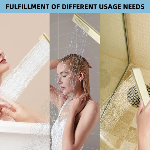 Brass High Pressure Handheld Shower Head Set in Brushed Gold Arc Design used for bathing and showering, multi-angle spray.