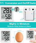 3 Pack Indoor Humidity Meter Hygrometer With Digital Room Thermometer For Home And Nursery, Accurate Temperature And Humidity Readings, Emoji Display For Easy Comfort Tweaks, Ideal Humidity Sensor For Baby Room; white digital hygrometer front and back view