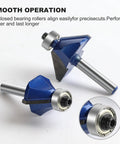 45 Degree Chamfer Router Bit Set For Woodworking, 1/4 Inch Shank, C3 Carbide with enclosed bearing