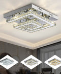 Modern Crystal Chandelier 16 Inch, Adjustable LED Lighting With 3 Color Temperatures, installed in a ceiling, two-layer square flush mount