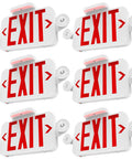 Six Red LED Exit Signs With Emergency Lights And Backup Battery, Super Bright 200 Lumen Output, Adjustable Side Lights, Wall Mount