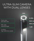 Dual Lens Articulating Borescope With Built In Light For Mechanics And Plumbing, 6mm Camera Snakes, 5Ft Reach, Two Way Viewing Endoscope For Automotive And Industrial Inspections, 0.24in lens