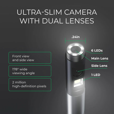 Dual Lens Articulating Borescope With Built In Light For Mechanics And Plumbing, 6mm Camera Snakes, 5Ft Reach, Two Way Viewing Endoscope For Automotive And Industrial Inspections, 0.24in lens