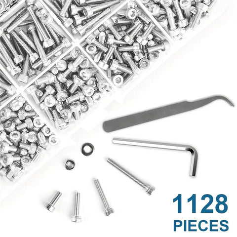 1128 Piece Hex Socket Head Cap Bolt Set M3 Stainless Steel Allen Screws Kit For Machinery And Auto DIY Projects Gearhead Approved Durable Fasteners For Repairs And Upgrades, assorted bolts and hex keys