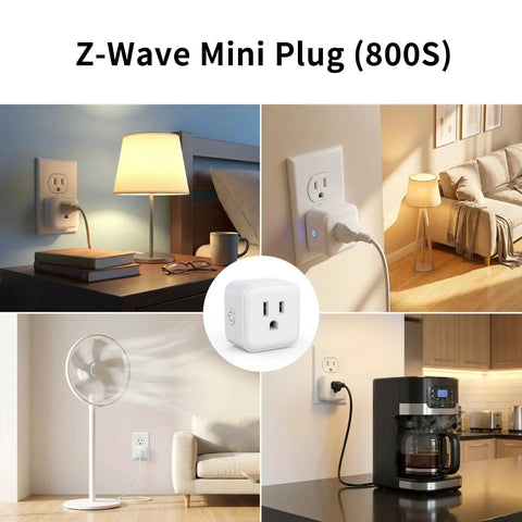 Z Wave 800 Series Smart Plug With Built In Repeater And Range Extender No Fuss Setup in living room and kitchen
