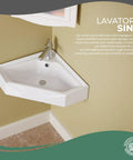 Alexander II 24 Inch Corner Wall Mounted Bathroom Sink White With Overflow Space Saving Ceramic Sink for Small Bathrooms