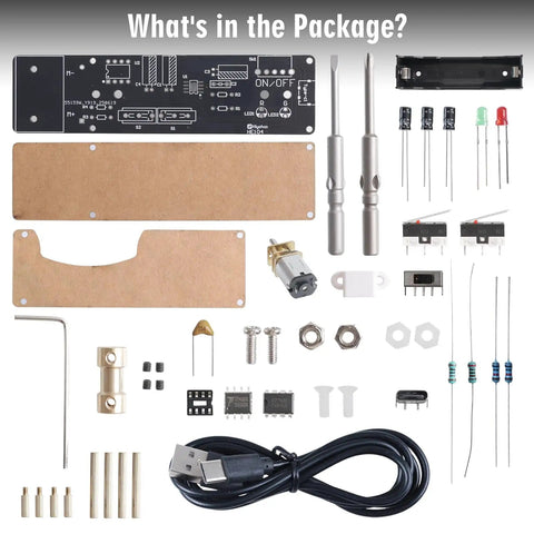 Components included in Handheld Soldering Practice Kit With Rechargeable Electric Screwdriver Build Your Own Soldering Tool Includes 2 Bits Electronics Repair DIY STEM Project For Teens And Adults