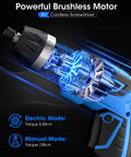 Heavy Duty 8V Cordless Electric Screwdriver Delivering 10 Nm Peak Torque And 11 Precision Speeds showcased with brushless motor.
