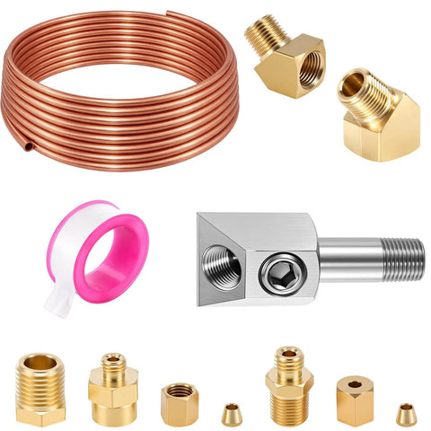 4 Pack 72 Inch Oil Pressure Gauge Tubing Kit With Sensor Adapter 1/8-27 NPT, 45 Degree Street Elbow, Brass Pipe Fittings